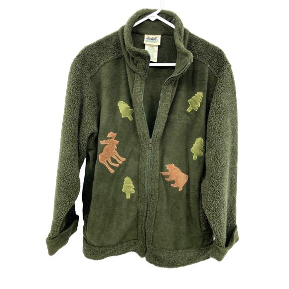 Northern Reflections Moose Tree Green Fleece Jacket Full Zip Size M - Picture 2 of 7